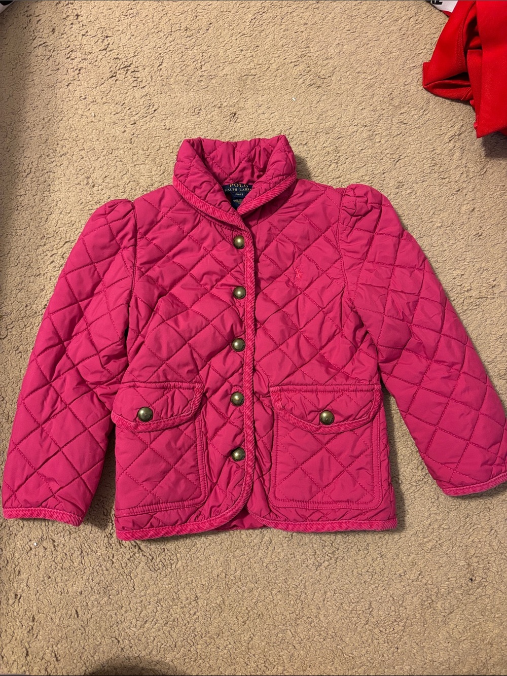 Ralph Lauren Girls Hot Pink Quilted Puffer Jacket
